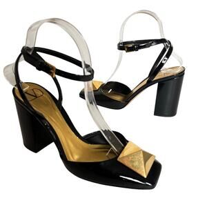 Valentino Garavani One Stud Patent Leather Block Heel Pumps Black Size EU 37